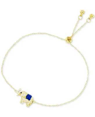 Cubic Zirconia & Enamel Raised Trunk Elephant Bolo Bracelet