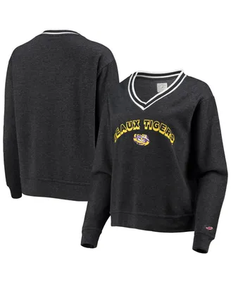 Women's League Collegiate Wear Heathered Black Lsu Tigers Victory Springs Tri-Blend V-Neck Pullover Sweatshirt