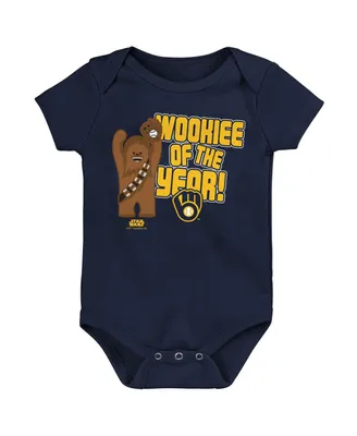 Newborn and Infant Boys Girls Navy Milwaukee Brewers Star Wars Wookie of the Year Bodysuit