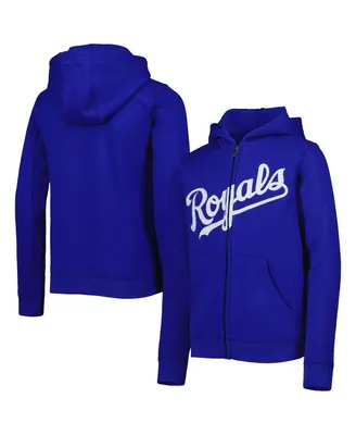 Big Boys and Girls Royal Kansas City Royals Wordmark Full-Zip Fleece Hoodie