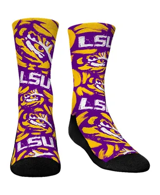 Youth Boys and Girls Rock 'Em Socks Lsu Tigers Allover Logo and Paint Crew Socks