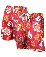 Men's Wes & Willy Maroon Virginia Tech Hokies Floral Volley Logo Swim Trunks