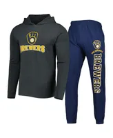 Men's Concepts Sport Heather Navy, Charcoal Milwaukee Brewers Meter Hoodie and Joggers Set