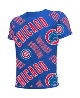 Big Boys and Girls Stitches Royal Chicago Cubs Allover Team T-shirt