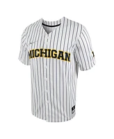 Men's Nike White, Navy Michigan Wolverines Pinstripe Replica Full-Button Baseball Jersey