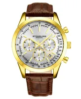 Stuhrling Men's Monaco Brown Leather, Silver-Tone Dial, 44mm Round Watch