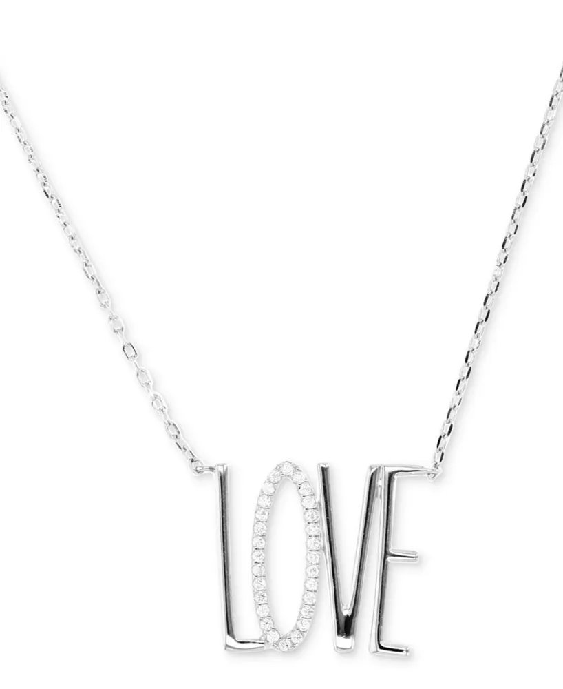 Cubic Zirconia Love Pendant Necklace, 16" + 2" extender
