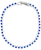 Blue & White Cubic Zirconia Link Bracelet in Sterling Silver