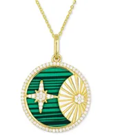 Malachite & Cubic Zirconia Star Sun Disc 18" Pendant Necklace