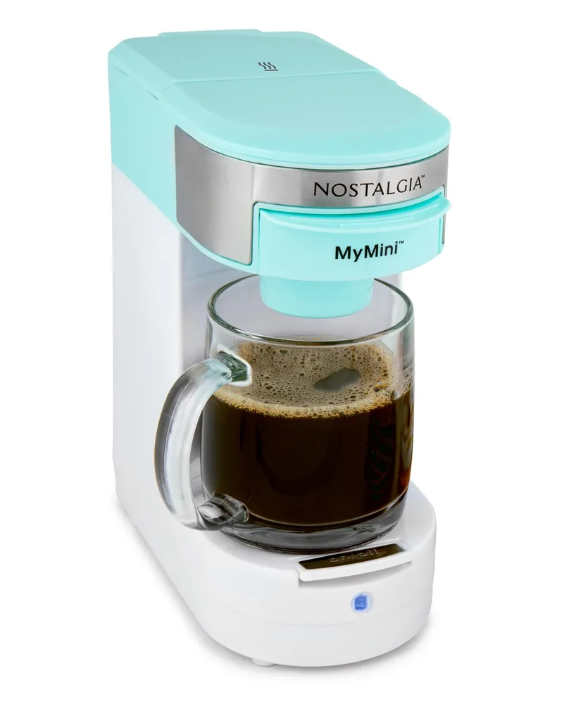 Nostalgia Mymini 14 ounces Single Serve Coffee Maker, Brews K-Cup Other Pods, Tea, Hot Chocolate, Hot Cider, Lattes, Filter Basket Included