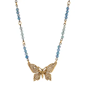 2028 Acrylic Blue Bead Butterfly Necklace