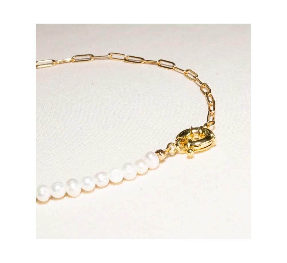 Joey Baby 18K Gold Plated Paper Clip Chain with Freshwater Pearls - Lily Necklace 16" For Women