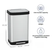 14.5 Gal./55 Liter Rectangle Step-On Stainless Steel Trash Can for Kitchen