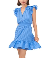 1.state Women's Flutter Sleeve Button Front Ruffle Hem Dress