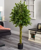 Nearly Natural 5' Ficus Uv-Resistant Indoor/Outdoor Artificial Tree with Woven Trunk