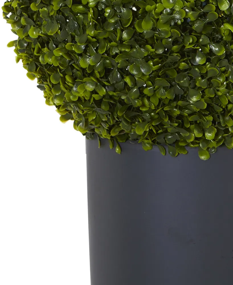 Nearly Natural 30" Boxwood Artificial Topiary Plant in Gray Cylinder Planter