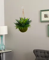 Nearly Natural Agave and Maiden Hair Artificial Plant in Hanging Basket (Indoor/Outdoor)