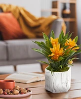 Nearly Natural Bromeliad Artificial Plant Marble Finished Vase