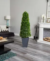 Nearly Natural 57" Eucalyptus Topiary Artificial Tree in Slate Planter (Indoor/Outdoor)