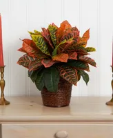 Nearly Natural 17" Garden Croton Artificial Plant in Basket Real Touch