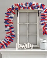 9' Patriotic American Flag Themed Artificial Garland with 50 Warm Led Lights