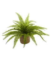 Nearly Natural Boston Fern w/Burlap Planter, Set of 2