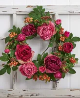 Nearly Natural 20" Peony and Berry Wreath
