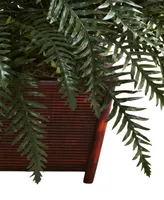 Nearly Natural River Fern w/ Wood Planter