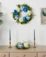 Nearly Natural 24" Hydrangea Blue & White Wreath