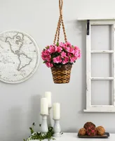 Nearly Natural Azalea Flowering Artificial Plant Hanging Basket