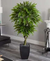 Nearly Natural 5.5' Mango Artificial Tree in Black Wash Planter Uv Resistant