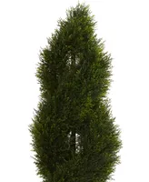 Nearly Natural 5.5' Double Pond Cypress Spiral Topiary Artificial Tree in White Tower Planter Uv Resistant