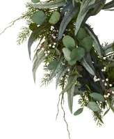 Nearly Natural 24" Eucalyptus & Mixed Greens Artificial Wreath