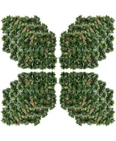 Outsunny 12 Piece Artificial Leaf Privacy Fence, 20" x 20" Faux Hedge Greenery Wall Backdrop Decoration, Indoor Outdoor Garden Decor, Red Photinia Bus