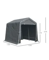 Outsunny 8' x 7' Garden Storage Tent, Heavy Duty Bike Shed, Patio Storage Shelter w/ Metal Frame and Double Zipper Doors, Dark Grey