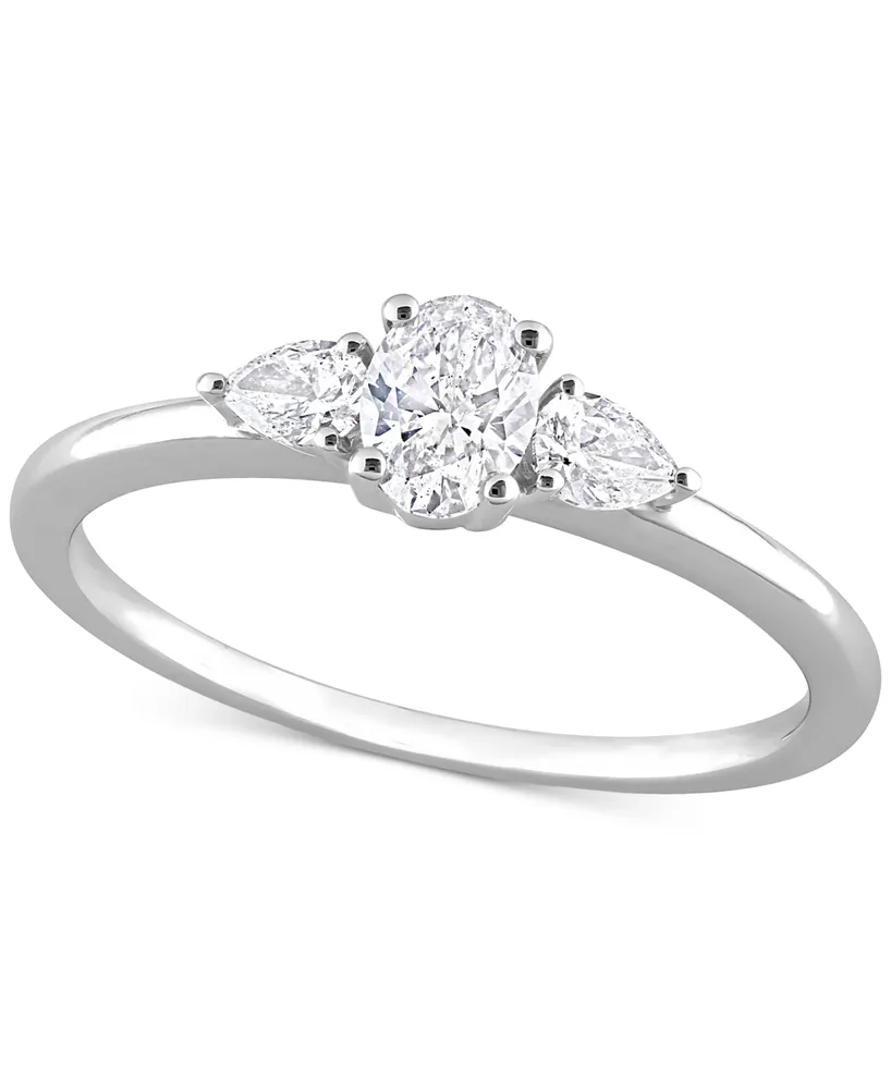 Diamond Oval- & Pear-Cut Three Stone Engagement Ring (1/2 ct. t.w.) 14k White Gold