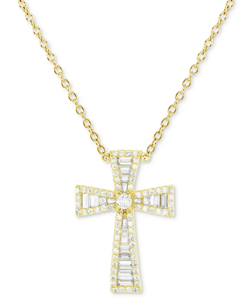 Cubic Zirconia Baguette & Round Cross 18" Pendant Necklace