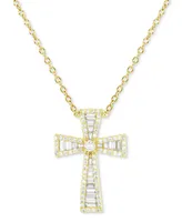 Cubic Zirconia Baguette & Round Cross 18" Pendant Necklace