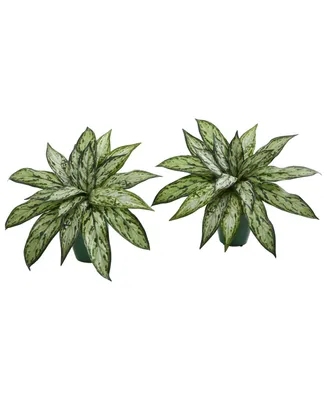 Nearly Natural Silver Queen Artificial Plant in Green Planter, Set of 2