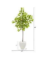 Nearly Natural 68" Lemon Artificial Tree in White Planter