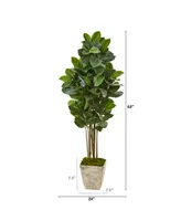 Nearly Natural 63in. Rubber Leaf Artificial Tree in Country White Planter