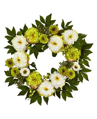 Nearly Natural 24'' Peony & Mum Wreath