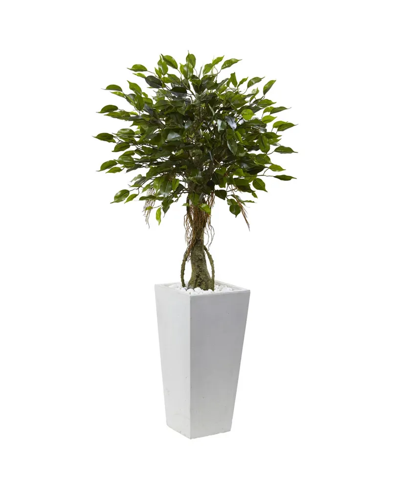 Nearly Natural 52" Ficus Uv-Resistant Indoor/Outdoor Artificial Tree in White Planter