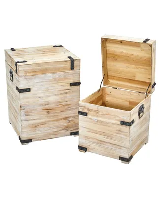 Nearly Natural Decorative White Wash Storage Boxes-Trunks with Metal Detail - Set of 2