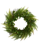 Nearly Natural 23" Assorted Fern Wreath