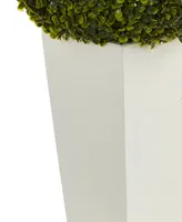 Nearly Natural 28" Boxwood Topiary Ball Artificial Plant in White Tower Planter