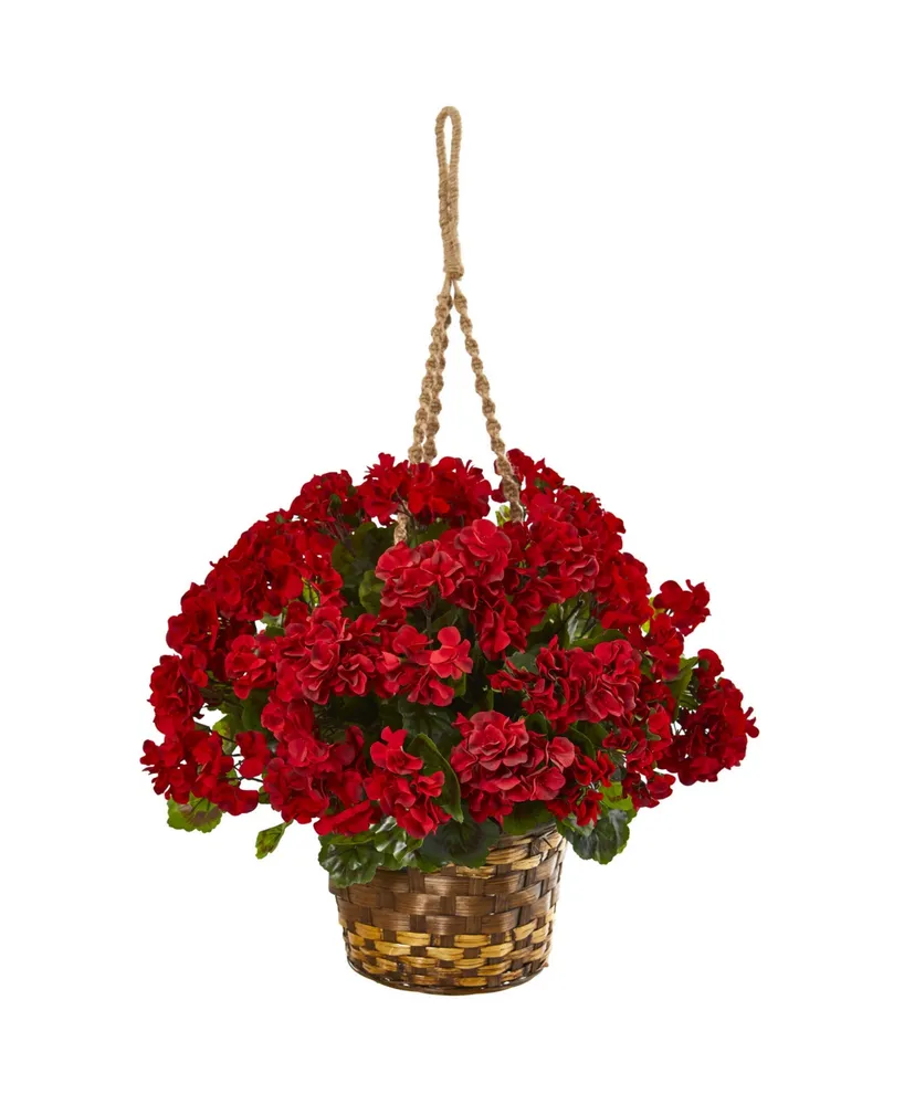 Nearly Natural 19" Geranium Hanging Basket Artificial Plant Uv Resistant