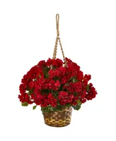 Nearly Natural 19" Geranium Hanging Basket Artificial Plant Uv Resistant