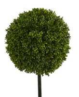 Nearly Natural 3.5' Boxwood Ball Topiary Artificial Tree in White Tower Planter Uv Resistant