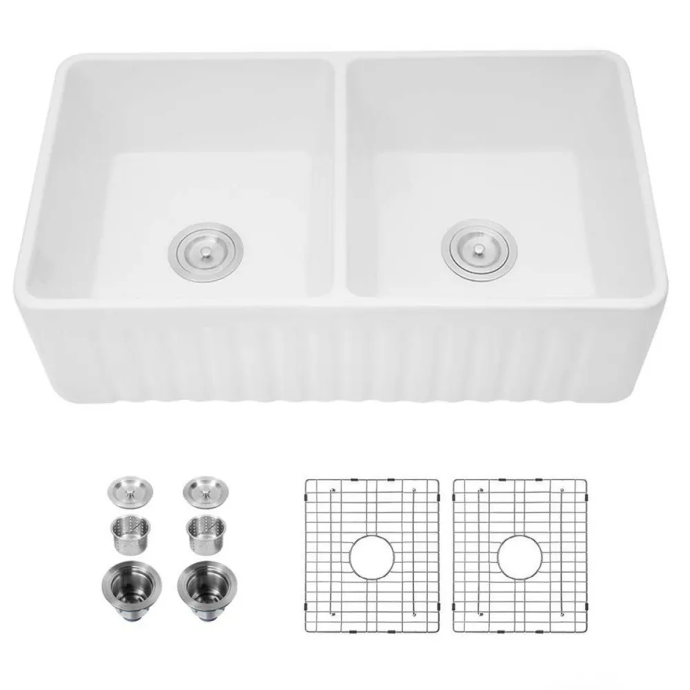 Streamdale Furniture Ceramic 33 18 X10 Kitchen Double Basin Farmhouse Sink Rectangular Vessel Sink